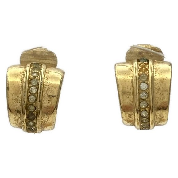 Auth DIOR/ChristianDior - Gold Clear Hardware Rhinestones Clip On Earrings - Picture 1 of 3